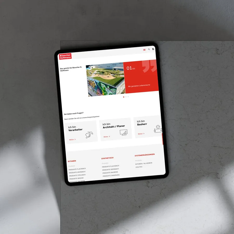Website von Büsscher & Hoffmann auf einem Tablet