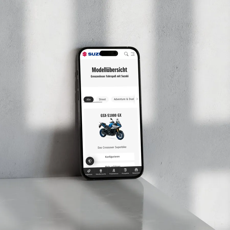 Modellübersicht der Motorräder auf einem Smartphone